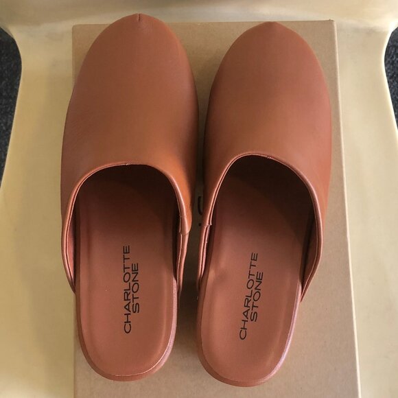 Charlotte Stone Martino Low Heel Wooden Clogs in Tan Leather - Picture 6 of 7